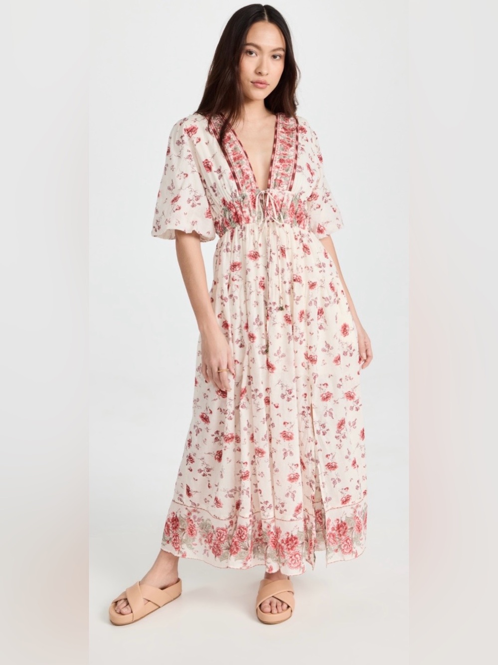 Free People Lysette Ivory Floral Maxi Dress Tea Combo Print Rose Sz S - Picture 2 of 16
